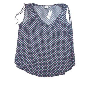 GAP Sleeveless Top V-Neck Diamond Print Casual Blouse‎ Tie Straps Medium NWT